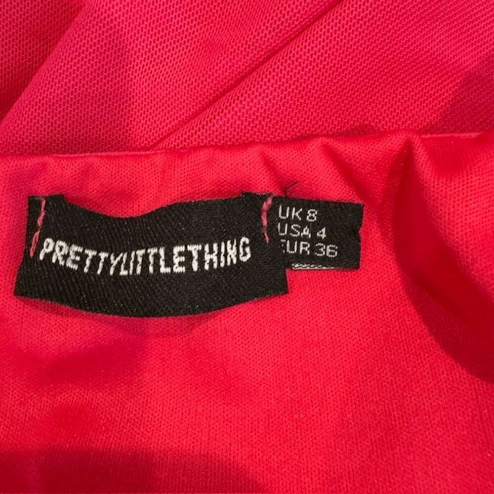 Pretty Little Thing Pink‎ Mesh Extreme Plunge Ruched Bodycon Dress Halter Size 4 - Picture 7 of 12